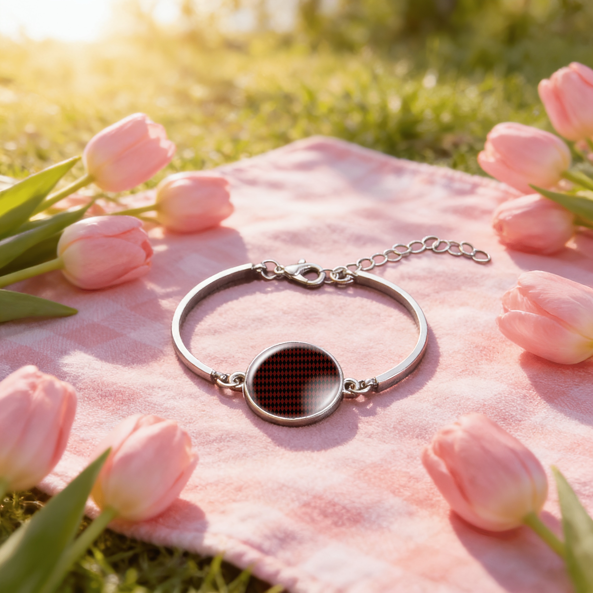 Women's Adjustable Bangle with Round Time Gem Inlay
